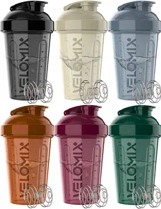 VELOMIX 6-Pack 20oz Leakproof Reusable Sports Water Bottle Set - Stockup Gym Accessories with Wire Whisk, Secure Seal, BPA-Free, Dishwasher-Safe for Pre-Workout Use, Black, Leakproof Water Bottle