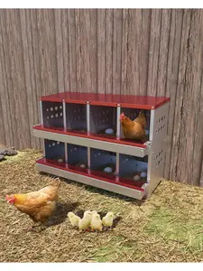 Gaomon Metal Chicken Nesting Box for Laying Eggs, 8-Compartment Rustproof Wall-Mountable Roll Away Hen Laying Box with Perch, Waterproof, Ventilated, Red