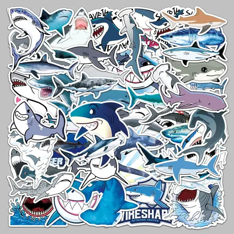 50pcs Cartoon Shark Pattern Stickers, Creative Multi-purpose Index Dividers, For DIY Craft Decoration And Hand Account, DIY Crafts Stickers