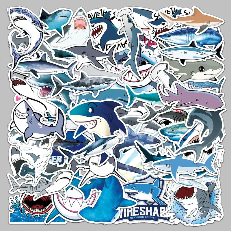 50pcs Cartoon Shark Pattern Stickers, Creative Multi-purpose Index Dividers, For DIY Craft Decoration And Hand Account, DIY Crafts Stickers