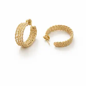 Gold-Tone Braided Hoop Earrings for Women - Stylish and Durable Jewelry Accessory