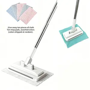 Reusable Flat Mop with 10 Disposable Cleaning Pads, Hands-Free No Wash Floor Cleaner, Wet & Dry Multi Surface Mop for Kitchen Bathroom Wall Corner Cleaning, Housewarming Gift