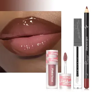 3PCS Glossy Lip Set, Shimmer Lip Gloss + Lip Oil + Lip Liner, Nourishing, Non-Sticky, High Shine, Daily Makeup