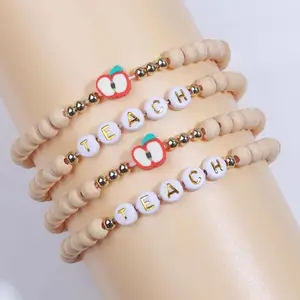 Best Teacher Ever TEACH Bracelet, Colorful Clay Bead Teacher Appreciation Gift, Inspirational Jewelry for Teachers, Thank You Teacher Gift for Women