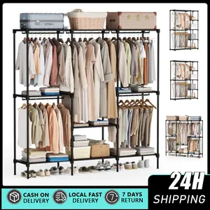 Wardrobe Closet, 4 Hanging Spaces Portable Clothes Rack,Free Standing Closet Organizer and Storage System with Hanging Rods,Clothing Rack Suitable for Cloakroom,Bedroom,Entrances Cabinet compartments, movable hangers, standalone wardrobes