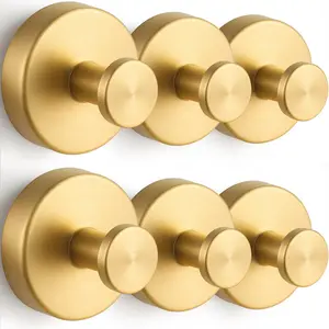 6 PCS Heavy-Duty Vacuum Suction Cup Hooks; Luxury Gold Strong Suction Stainless Steel Hooks, Bathroom Wall Hook, Load Capacity 6.8 kg, Waterproof & Rust-Proof Matte Holders, Suitable for Sponges, Bathrobes and Coats, User-Friendly for Women to Install
