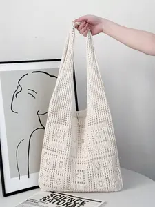 Minimalist Crochet Hollow Out Handbag, Large Capacity and Portable, Ideal for Teens, Women, College Students, Office Ladies, Beach Bag