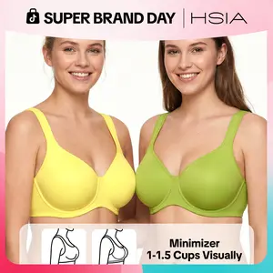 HSIA Joan Comfortzone Unlined Plus Size Full Coverage Underwire Support Minimizer Bra Instantly Slims 1 to 1.5 Cups Pain Free Wider Cushioned Straps U Shaped Back Smoothing Naked Feel T Shirt Bra for Big Bust Women Anti Sag Daily Lingerie Everyday Bra