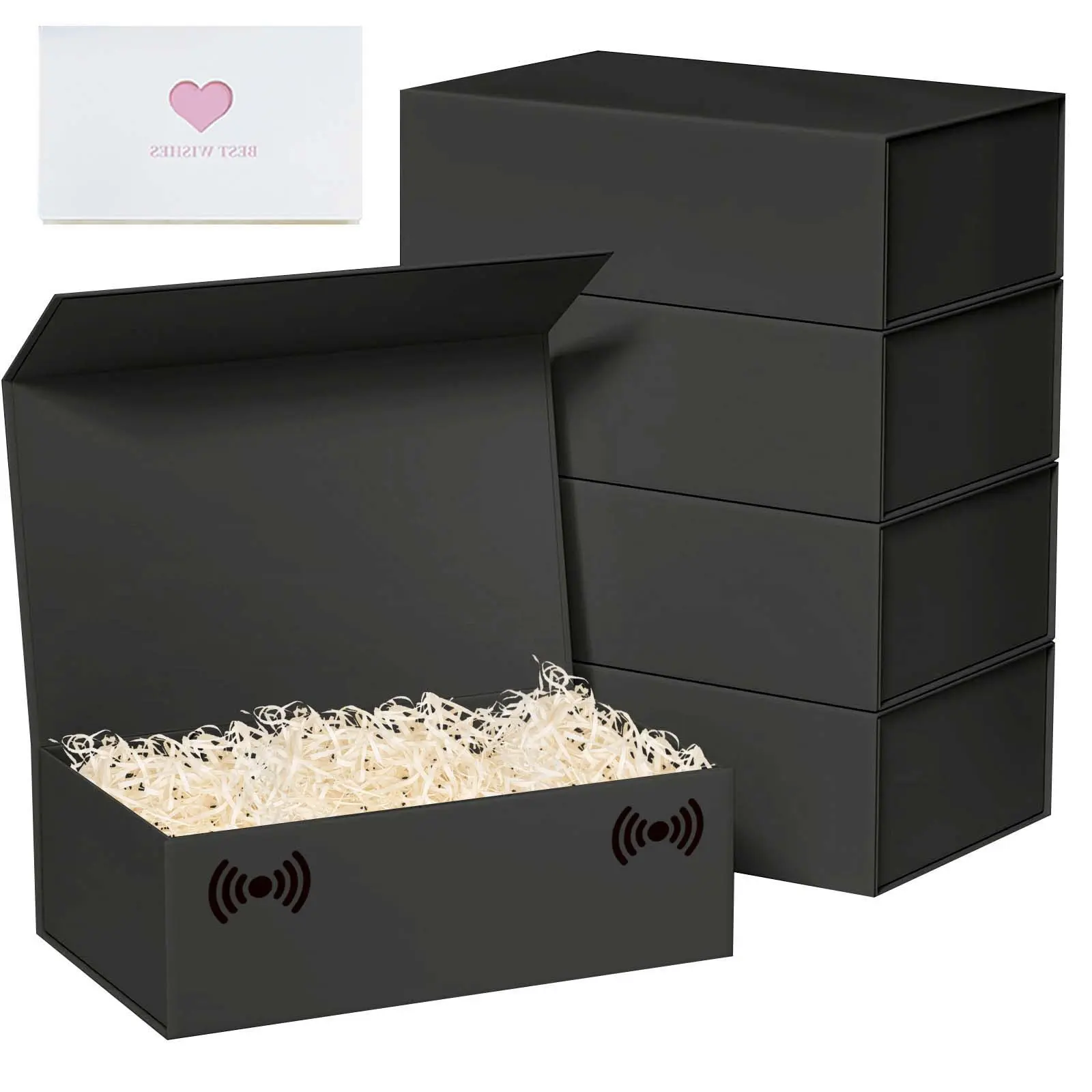 Gift Box - 10.7'x7'x2.8' Collapsible Luxury Box with Lid, Magnetic Closure, Rectangle, Wedding Gifts, Elegant Gift Box, Premium Gift Box, Shredded Paper Filler & Card, Gift Box Packaging