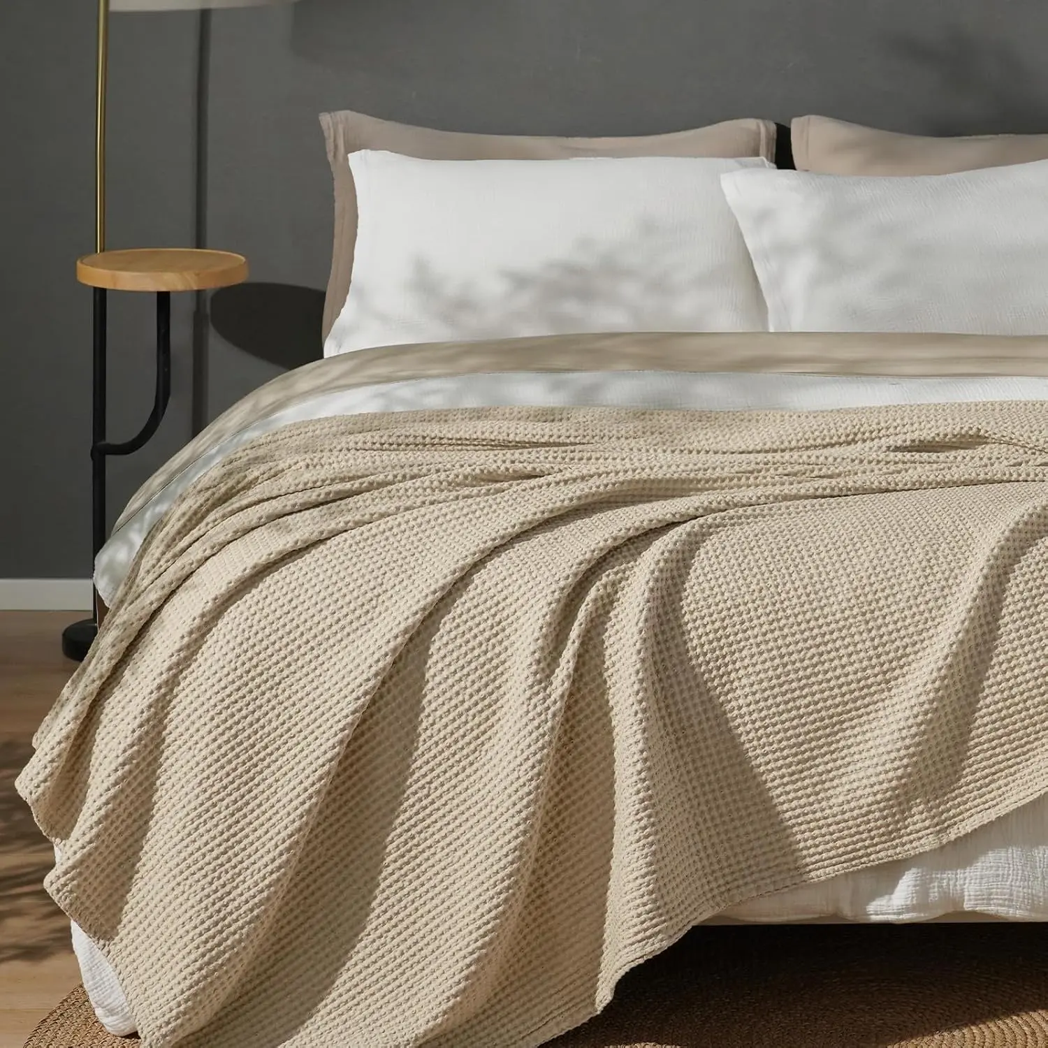 【Summer wins】PHF 100% Cotton Waffle Weave Blanket, Lightweight Washed Soft Breathable Blanket Perfect for All Seasons, Stylish Blanket, Great Blanket Layer for Couch Bed Home Decor, Ideal Gift