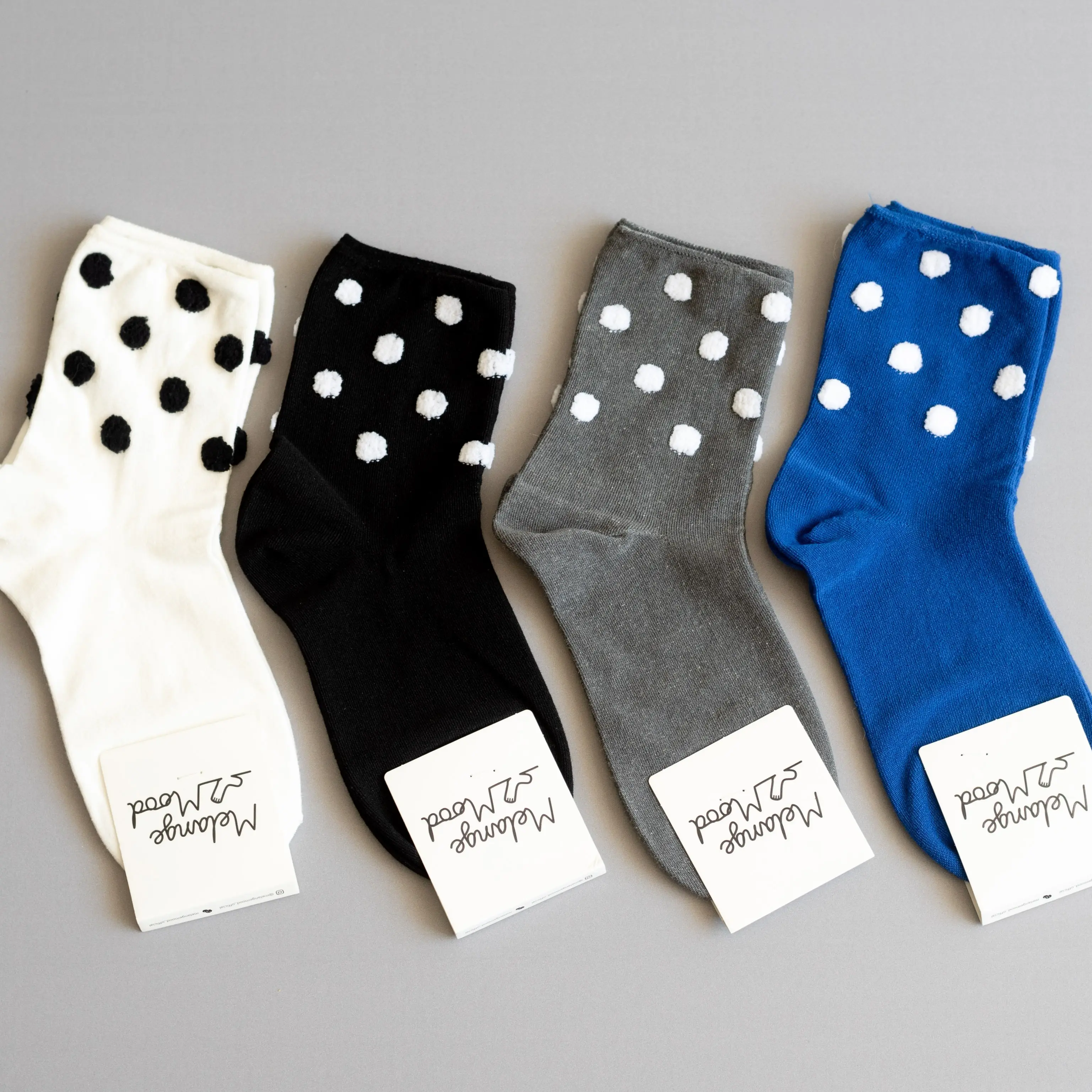 Melange Cozy Dots Crew Socks for Women Colorful & Warm Everyday Comfort 4-Pack All Seasons Womenswear (White, Black, Grey and Blue)