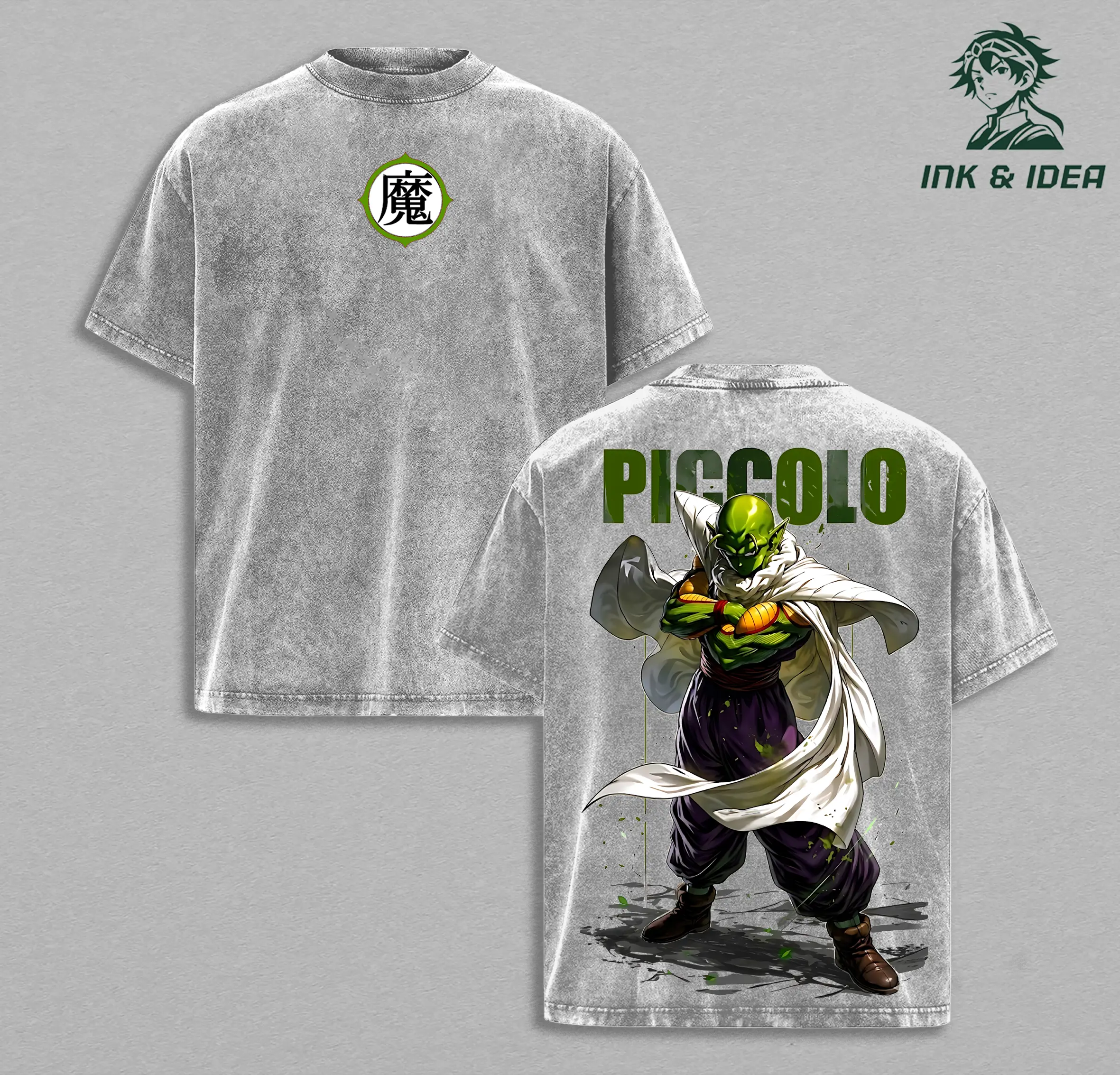 Piccolo Graphic Tee, DBZ Vintage Washed T-shirt, Acid Washed Oversized Manga Shirt, Piccolo Demon Symbol Tee, Dragon Ball Streetwear, Piccolo Green Skin Graphic Design