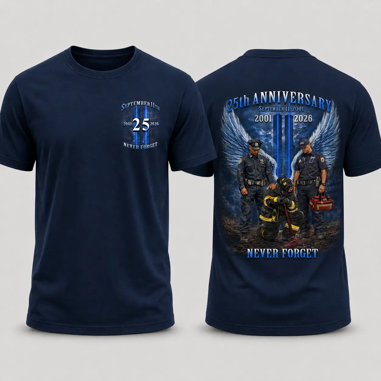 Men’s September 11 25th Anniversary Short-Sleeve Graphic T-Shirt, Never Forget 9/11 First Responder Memorial Tee, 2001–2026