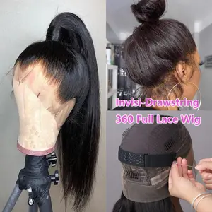 Bling Hair Invisi Strap 360 Full Lace Frontal Wigs Human Hair Bone Straight Wigs Brazilian Virgin Wigs Pre Plucked Drawstring Wig for Women 180 Density TikTokShopBlackFriday