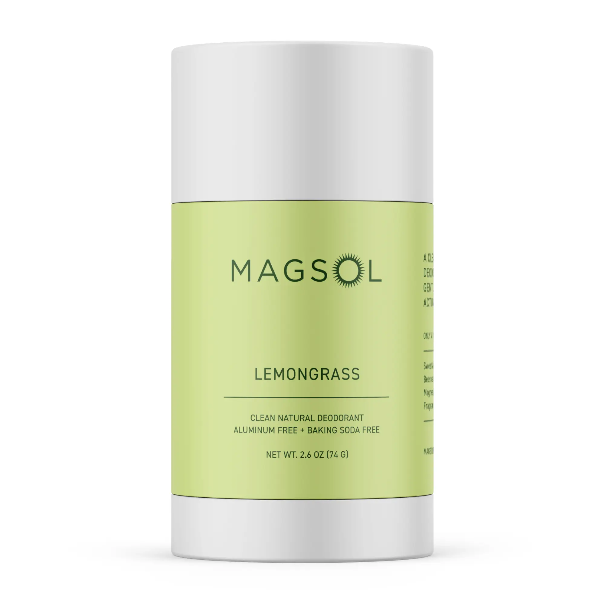 MAGSOL Natural Magnesium Deodorant - Lemongrass | Aluminum Free and Baking Soda Free