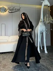 Hafizah Leopard Print Loose Fit Abaya Outerwear, Elegant Long Cardigan with Headscarf, Middle Eastern Luxury Women's Clothing, Islamic Abaya