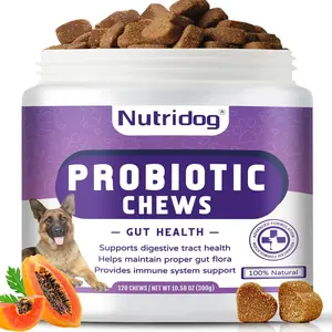 Nutridog probiotic chewable tablets for dogs boost immunity and maintain gut and digestive health. Premium ingredients - a nutritional supplement.