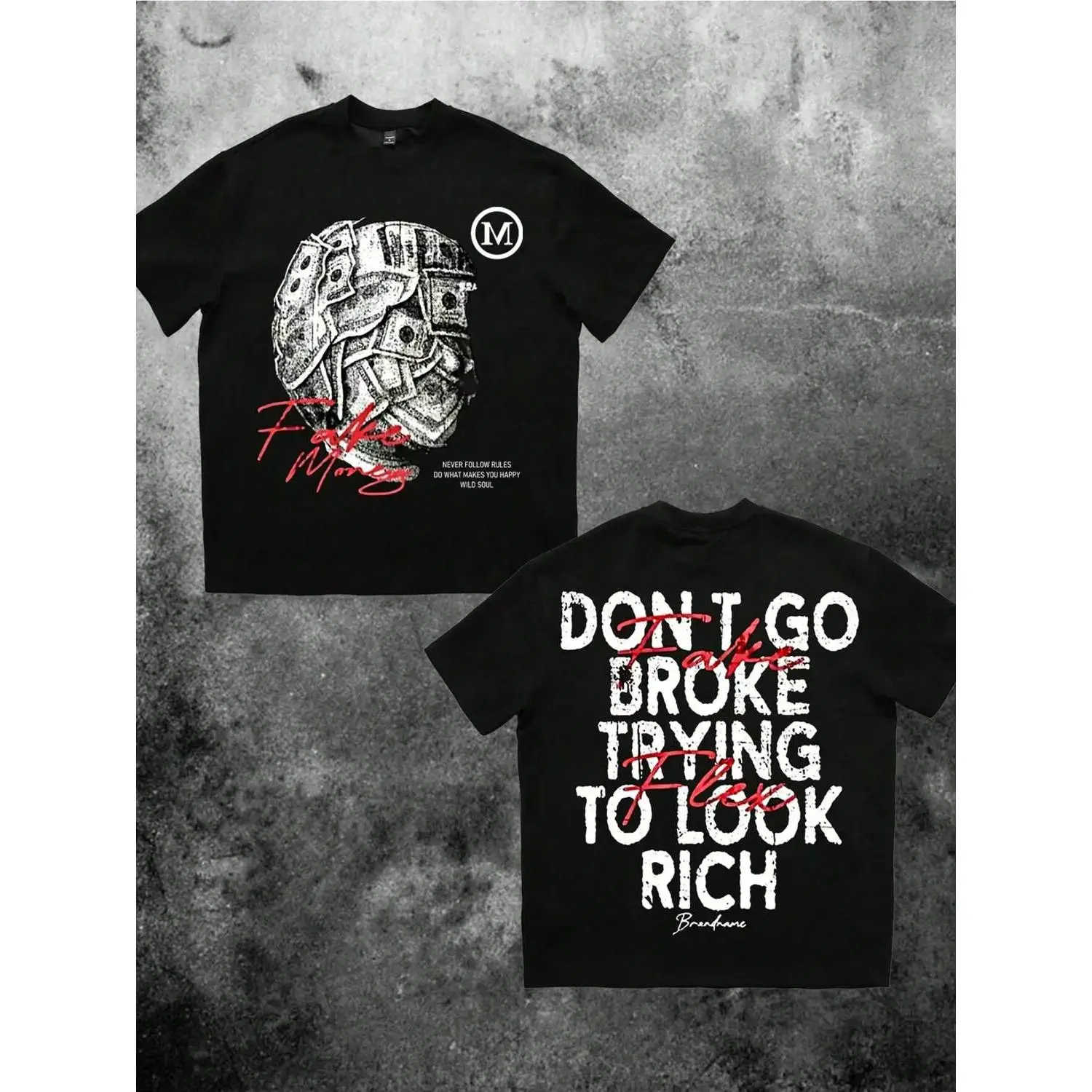 Manfinity EMRG $100 Bill Front & Back Print Men's Oversized Loose Dropped Shoulder T-Shirt, Street Fashion Style cwj01