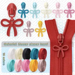 Whole Set Zipper with 10 Bow Tie Heads, Multicolor Zippers, Matching Color Bow Tie Zippers, for Clothing, Bags, DIY Crafts, Sewing Replacement