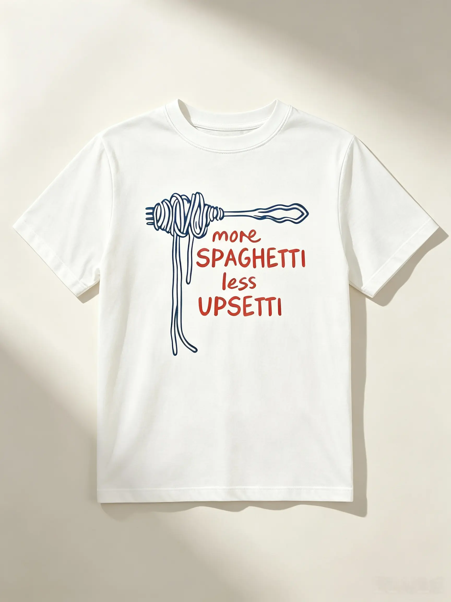 Women's "More Spaghetti Less Upsetti" Graphic T-Shirt - Casual Crew Neck Short Sleeve Everyday Outfits Top, Jacket-Compatible Prints, Lightweight Breathable Medium-Stretch Fabric, Machine Washable Spring Tee, Jackets, Basic