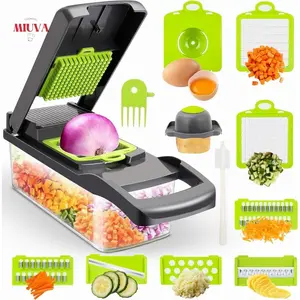 Vegetable Chopper 14-in-1 Multifunctional Fruit & Veggie Chopper Slicer Dicer Cutter with 8 Interchangeable Blades Stainless Steel Grey Kitchen Utensils Thanksgiving tableware Value Pack Valentine's Day gift Set Stock Up