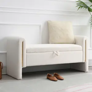 Storage Ottoman Bench, Superior Teddy Upholstered Storage Bench with Strong Construction, Multifunctional Bedroom Bench with Soft Armrests, Comfortable Ottoman Bench for Living Room, Bedroom