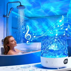 Shower Light with Bluetooth Speaker, Waterproof Shower Lamp with White Noise, 16 Colors Ocean Wave Projector Light with Remote & Touch Control, Music Lamps for Inside Shower Bathroom Bathtub