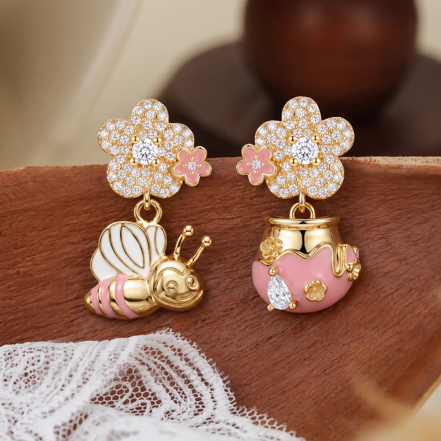 Vintage Bee Jar Charm Earrings | 14K Gold Plated Drop Jewelry for Women Gift