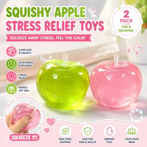 2Pcs apple squeeze toys with slow rebound, Slow Rising Fidget. Soft texture for stress relief. Suitable for kids and adults, perfect daily fidget toy and birthday party gift