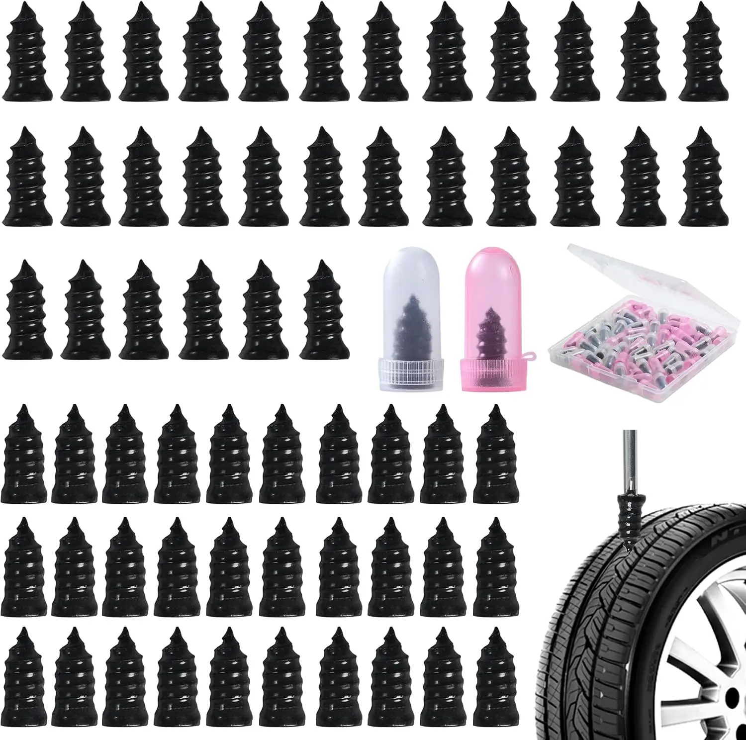 60 Pcs Tire Repair Screws, Tire Patch Kit, Screw in Tire Plugs | Quick Tool Tire Plugs, Tire Repair Rubber Nail Kit for Patching Punctures in Vacuum Tires of Cars, Motorcycles (60)