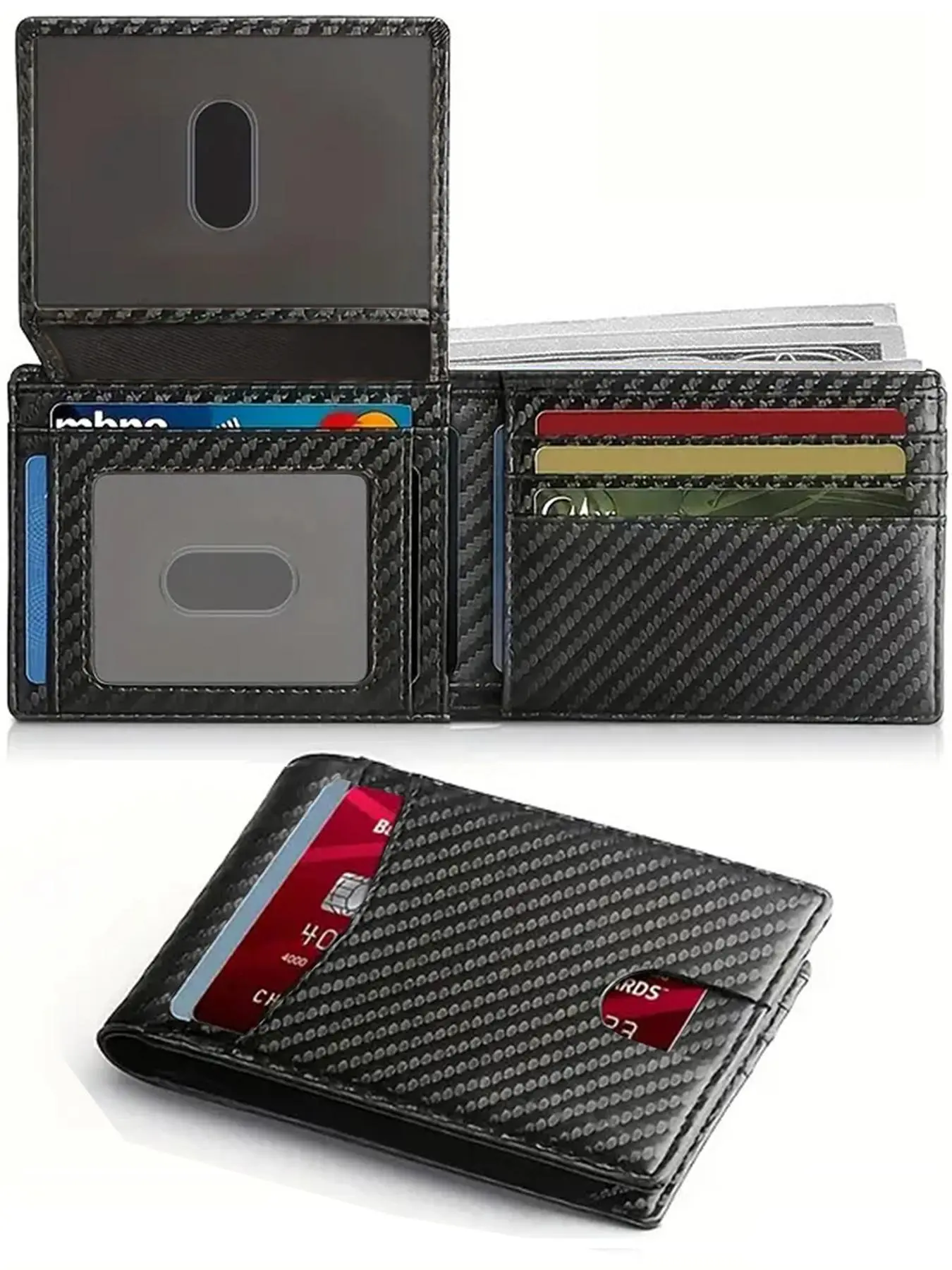 Men's Carbon Fiber Pattern Wallet, Slim RFID Card Holder with 2 ID Windows, Casual Trendy Wallet for Men, RFID Wallets for Daily Use