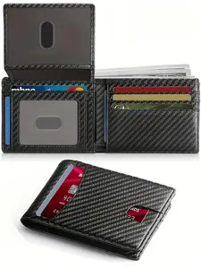 Men's Carbon Fiber Pattern Wallet, Slim RFID Card Holder with 2 ID Window, Casual Trendy Wallet for Men for Daily Use, RFID Wallets