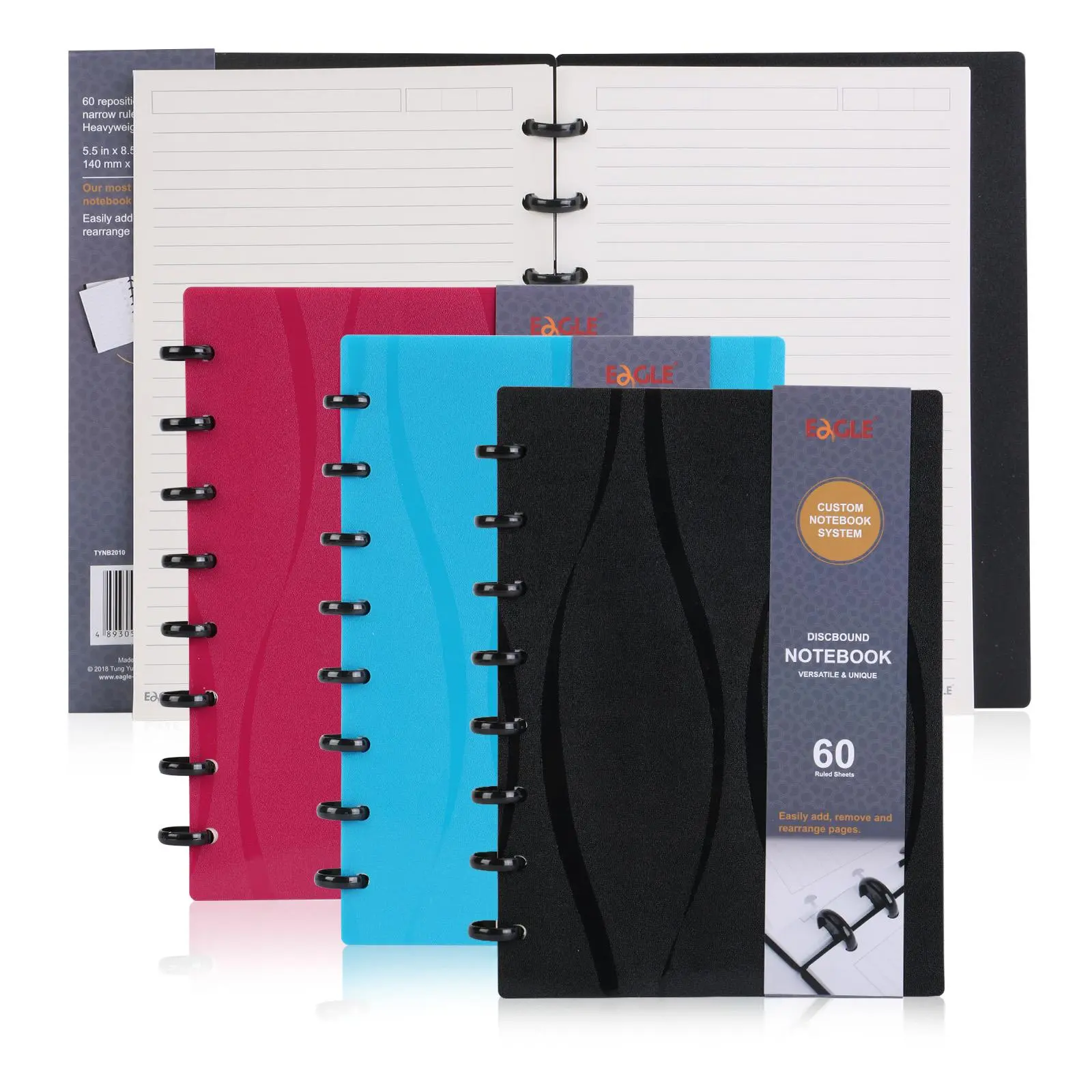 Discbound Notebook, DIY Notebook, Junior Size, Poly Cover, 60 Sheets Ruled/Lined Pages, Removable Pages Refillable Subject Notebook for Office, School, Home, Multifunctional Stationery, Office Stationery, Work Notebook
