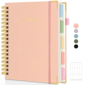 SKYDUE 5 Subject Hardcover Spiral Notebook, College Ruled 300 Pages with Dividers, 8" x 10"
