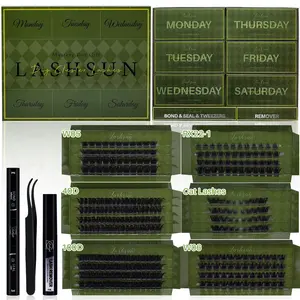LASHSUN 324pcs D Curl 10-16mm Mixed Length 6 Styles High Capacity Lash Volume 3D Effect Eyelash Clusters Kit with Bond Seal Tweezers for Daily Life Dates & Party