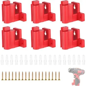 6PCS Drill Holder, Dirll Holder Wall Mount for Milwaukee M12 Drill, DIY M12 Tool Holder and Tool Storage, No 3D Printed Vertical Drill Mount, Red