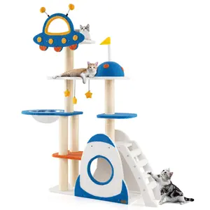 COSTWAY - Space Theme Cat Tree Multi-level Cat Tower with Sisal Covered Scratching Posts-Multicolor