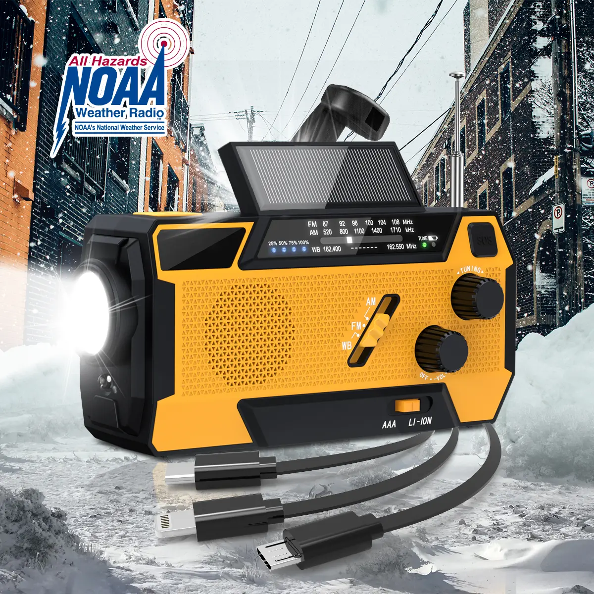 2000mAh Solar Hand Crank Weather Emergency radio Radio, AM/FM/NOAA, Flashlight & SOS Alarm for Hurricane Preparedness & Outdoor Emergencies winter storm