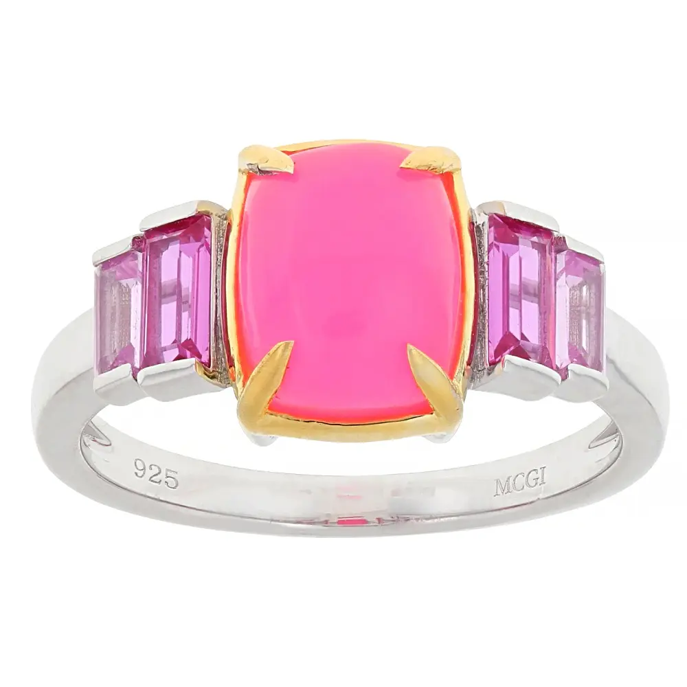 JTV Pink Ethiopian Opal Rhodium and 18k Yellow Gold Over Silver Ring 1.90ctw