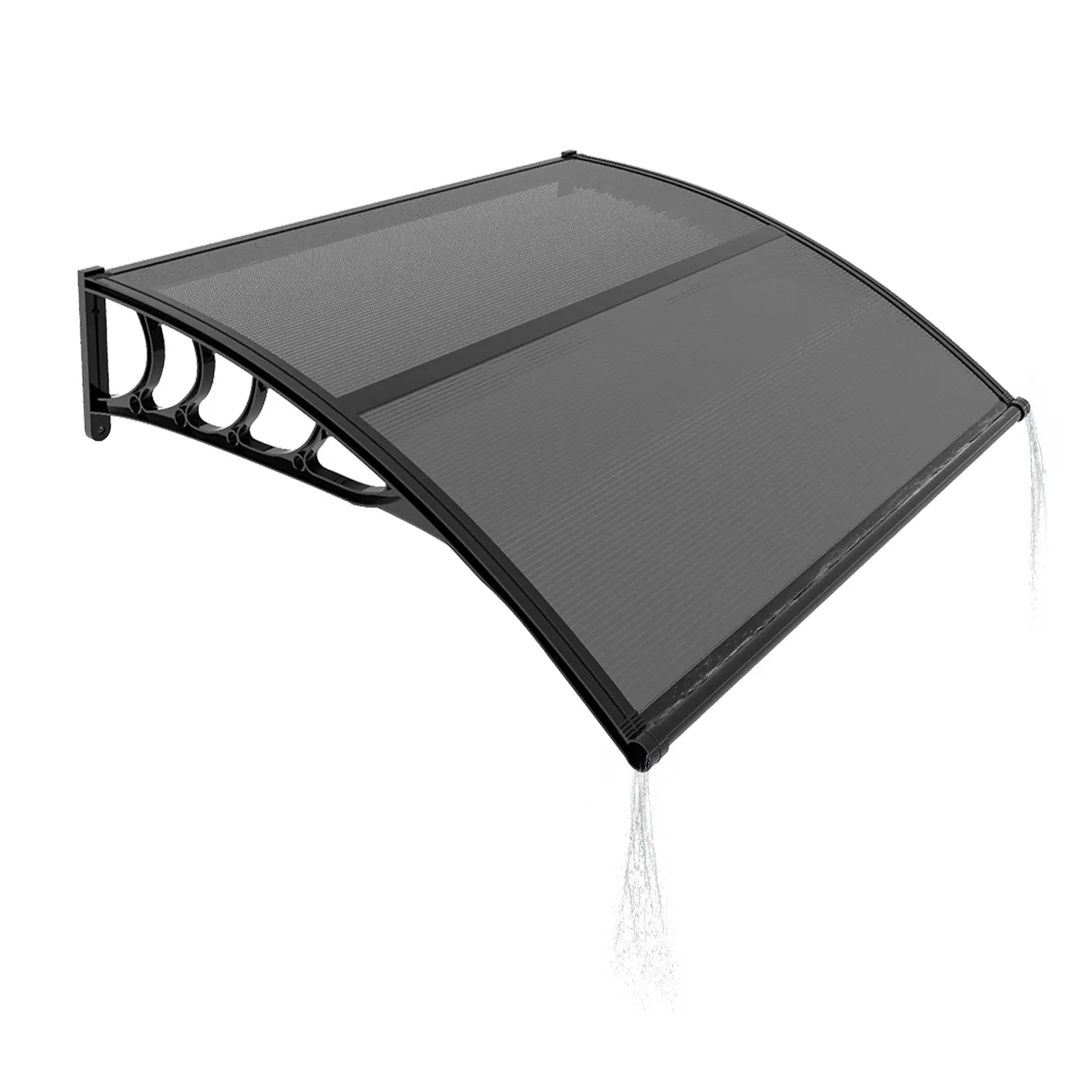 40×40in Outdoor Door & Window Awning, Black PC Panel with ABS Bracket, Built-in Drainage Channel, Weather-Resistant for UV, Rain & Snow Protection