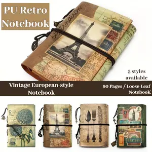 PU Retro Notebook - 90 Sheets Kraft Paper A6 Loose-Leaf Detachable with Built-In Storage Bag & Strap - Vintage European Style for Work Memos Study Notes & Artistic Creation outdoorfun