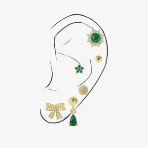 Emerald Aurora Earrings Set, Ball Back Screw Back S925 Sterling Silver Stud Earrings, Hypoallergenic Comfy Sleep Nap Shower Workout Swim Earrings, Perfect for Multiple Piercings, Gift for Her Girlfriend Mom Sister