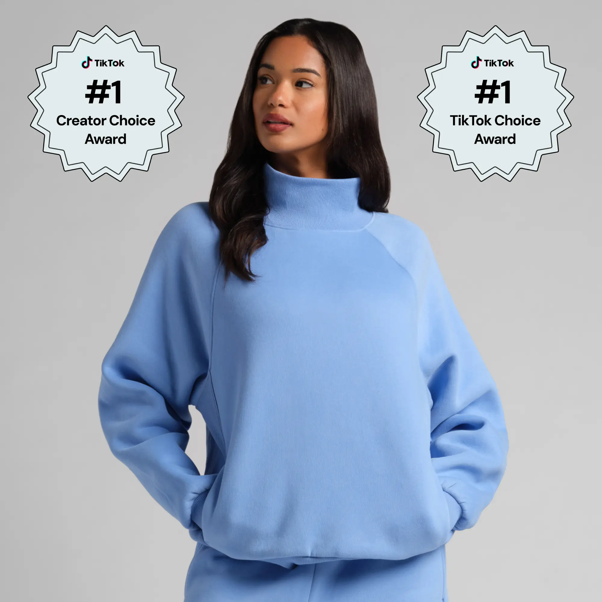 Comfrt | Basic Mock Neck Sweatshirt | Oversized Fit Mock Neck Collar With Pockets & Thumbholes