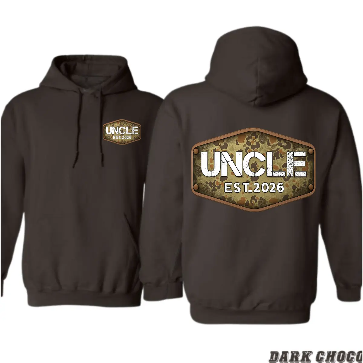 Camo Uncle EST 2026 Hoodie – New Uncle Gift Sweatshirt for Men, Rustic Metal Plate Graphic, Perfect Present for Pregnancy Reveal, Baby Announcement & Family Events