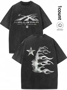 Men's Vintage Washed Crew Neck Fitted Casual Short-sleeve Top, Casual Stylish Tee, Casual T Shirt, Graphic Star Print & Machine Washable, Ideal for Casual Wear and Gifting, Worm Pattern Spring & Summer Collection – Perfect for Him, Menswear