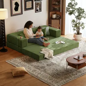 【LODEIJA】80.3"Oversized Boneless Couch, 5-in-1 Convertible Sleeper Sofa Bed , Fully Foam-Padded, Removable Armrests, Deep-Seat Corduroy Modular Floor Sofa, Foldable Pull-Out Living Room Mattress Sofa, No Assembly Required, Comes with Two Pillows. tiktoksh