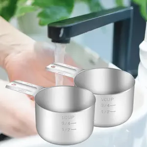 2 Pcs Stainless Steel Measuring Cup Metal Measuring Cup with Scale Marking for Drying Food or Liquids Kitchen Gadgets Cooking and Baking Easy Storage Kitchen Baking Tools Utensils Measure