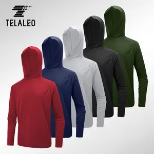 TELALEO 5 value pack Men’s Athletic Hooded Long Sleeves – Quick Dry Running Shirts with Thumb Holes Sports Activewear Set