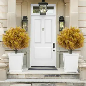 19.6" Artificial Topiary Trees with Spike Set of 2, Topiary Plants with Metal Ground Spike Faux Topiary Tree Outdoor Indoor Front Porch Garden,Yellow