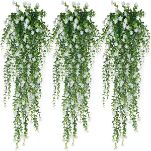 10PCS Artificial Hanging Plants Fake Hanging Plant Faux Eucalyptus Leaf Greenery Vine Outdoor UV Resistant Plastic Plants Home Garden Wedding Party Indoor Outdoor Decorations(White)
